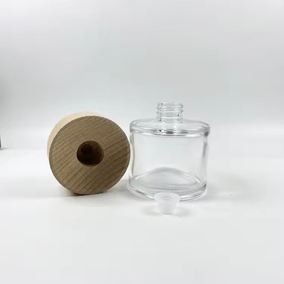 木製キャップの50ml透明ガラスディフューザーボトル 豪華ガラスボトル