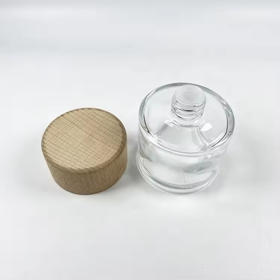 木製キャップの50ml透明ガラスディフューザーボトル 豪華ガラスボトル