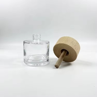 木製キャップの50ml透明ガラスディフューザーボトル 豪華ガラスボトル