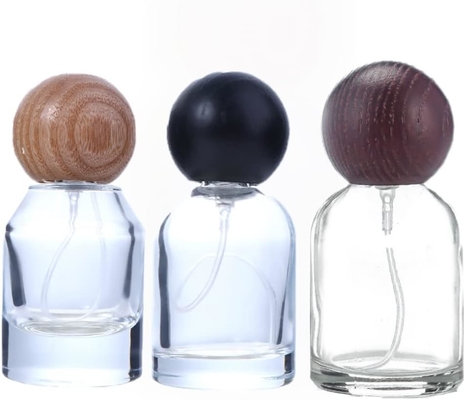 30ml ガラスの香水スプレーボトル 液体スプレーヤー 旅行用 再充填可能なボトル 木製蓋