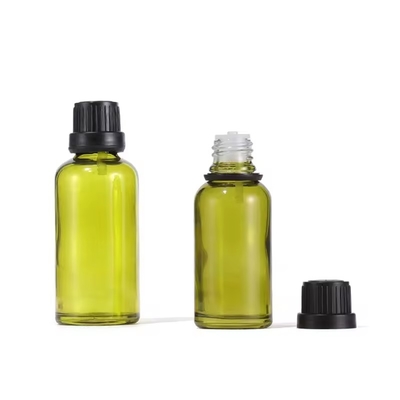 10ml 15ml 30ml オリーブグリーン オリフィス リデューサー エッセンシャルオイル 蓋付き ガラスボトル