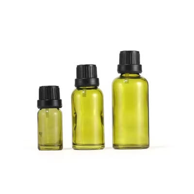 10ml 15ml 30ml オリーブグリーン オリフィス リデューサー エッセンシャルオイル 蓋付き ガラスボトル